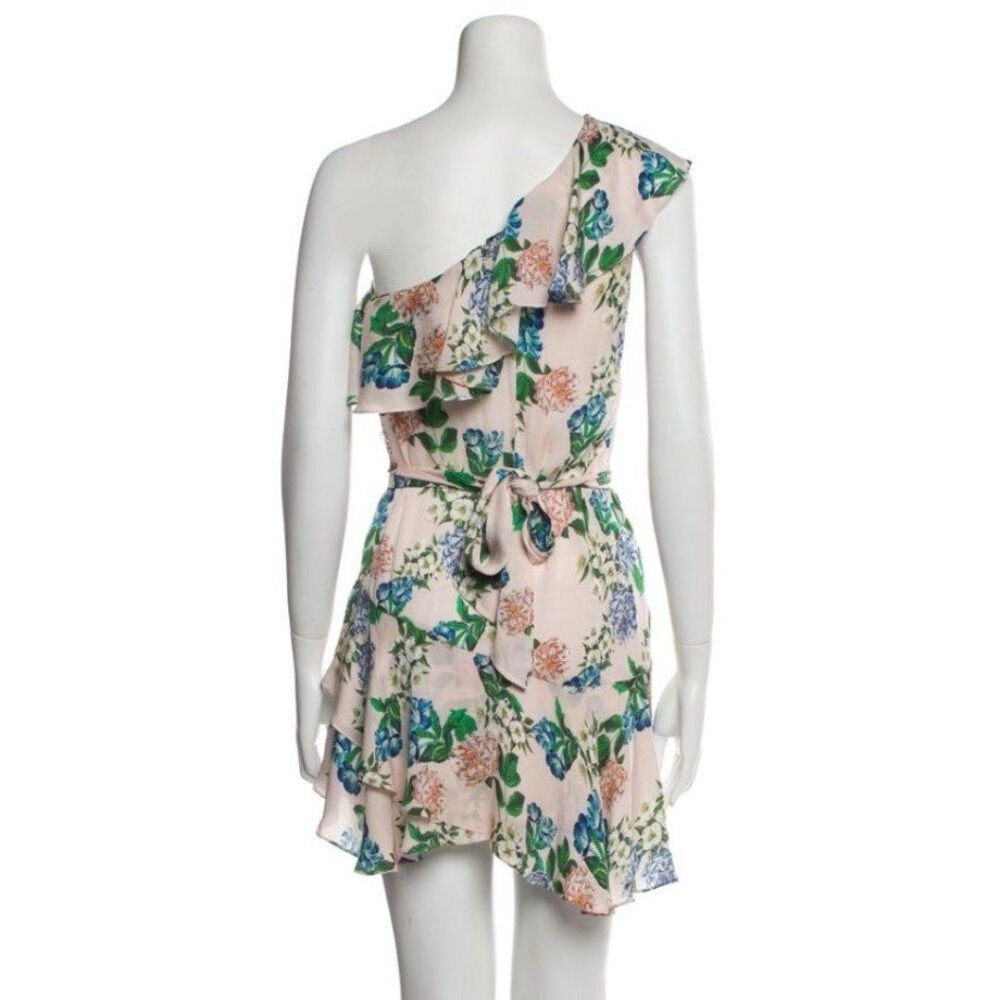 Marissa Webb - Baby Pink Floral One Shoulder Ruffled Silk Blend Dress XS - Picture 4 of 8